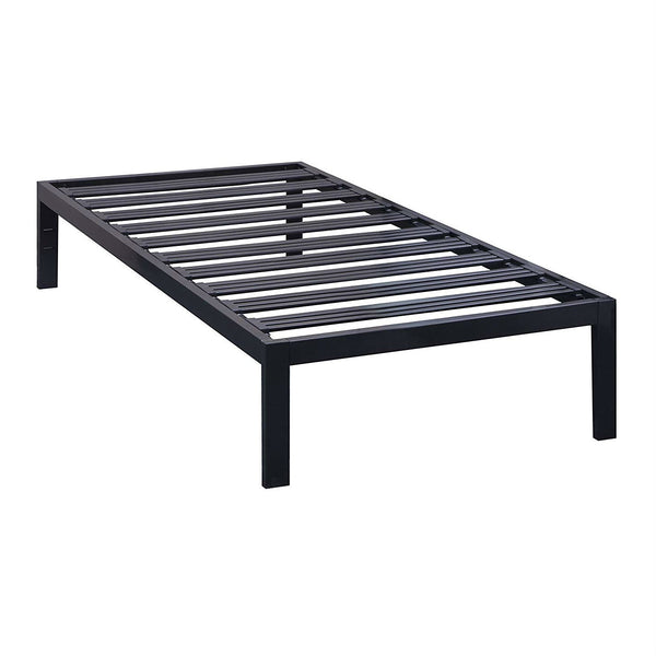 Twin XL Heavy Duty Wide Slat Steel Platform Bed Frame in Black Metal Finish
