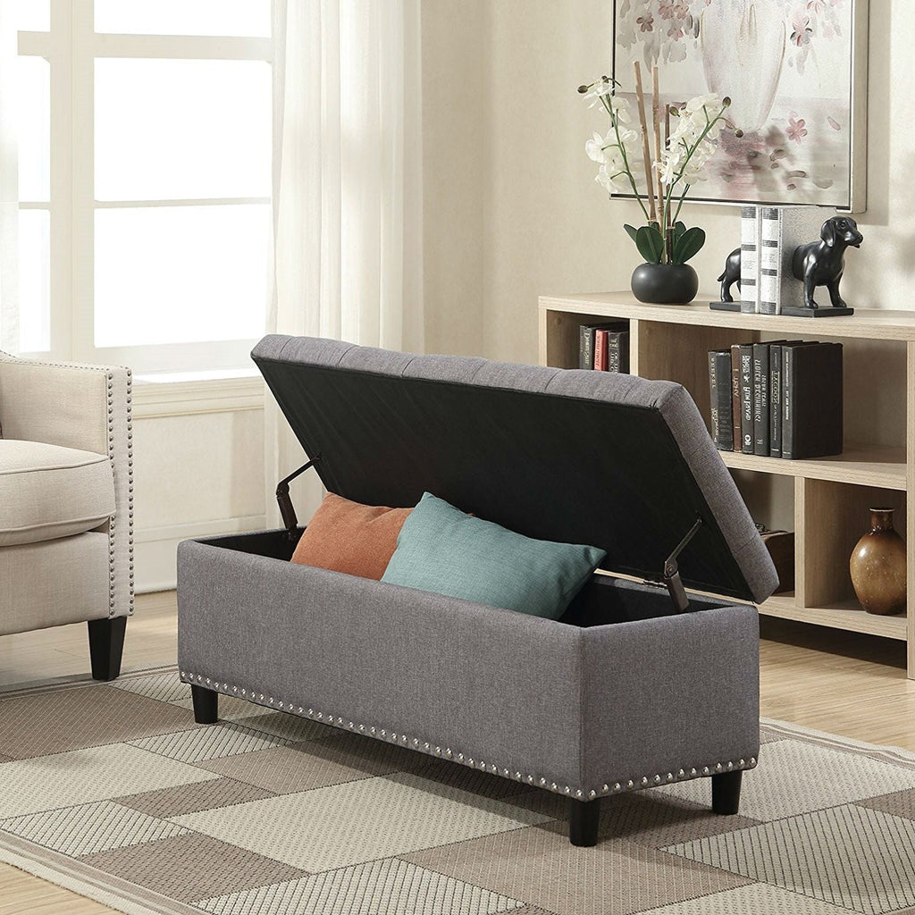 Grey Linen 48-inch Bedroom Storage Ottoman Bench Footrest - Deals Kiosk