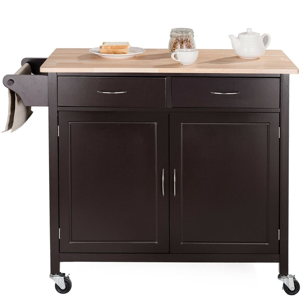 Brown Kitchen Island Storage Cart with Wood Top and Casters - Deals Kiosk