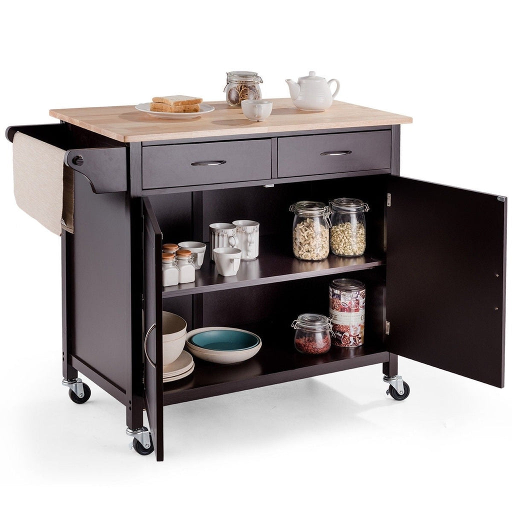 Brown Kitchen Island Storage Cart with Wood Top and Casters - Deals Kiosk