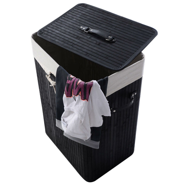 Black Bamboo Laundry Hamper with Removable Liner - Deals Kiosk