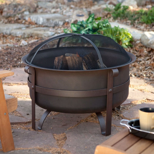 23-inch Heavy Duty Steel Fire Pit Cauldron with Stand and Cover - Deals Kiosk