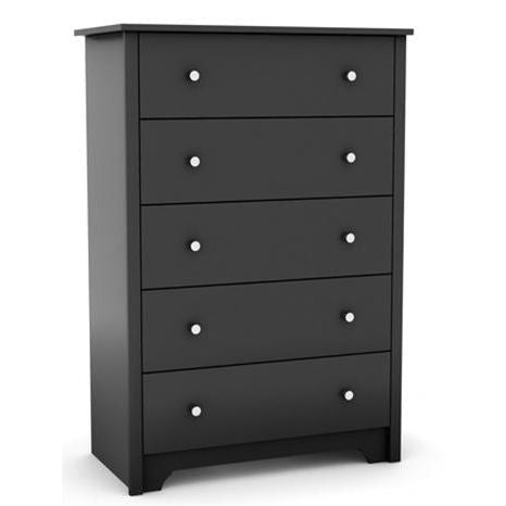 5-Drawer Bedroom Chest in Black Wood Finish and Nickle Finish Knobs - Deals Kiosk