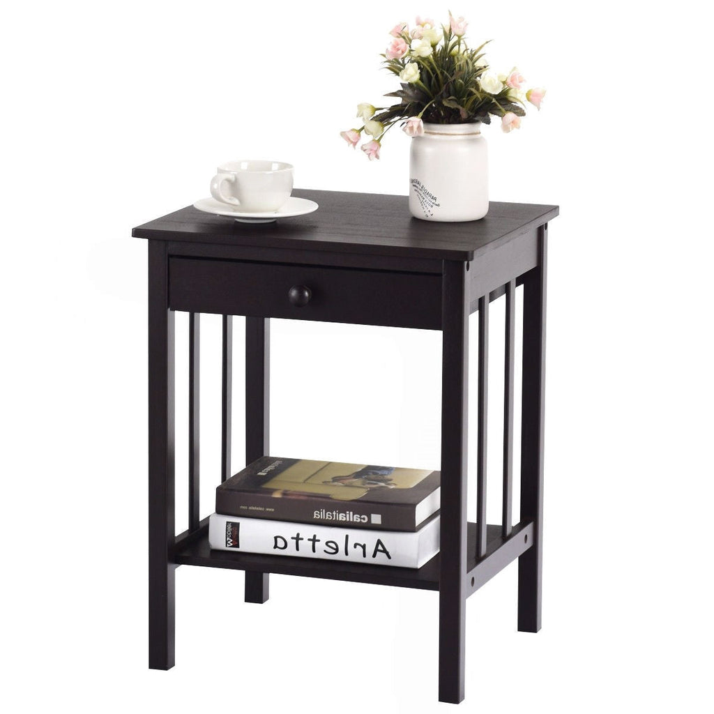 Classic Black Wood 1-Drawer End Table Nightstand Side Table