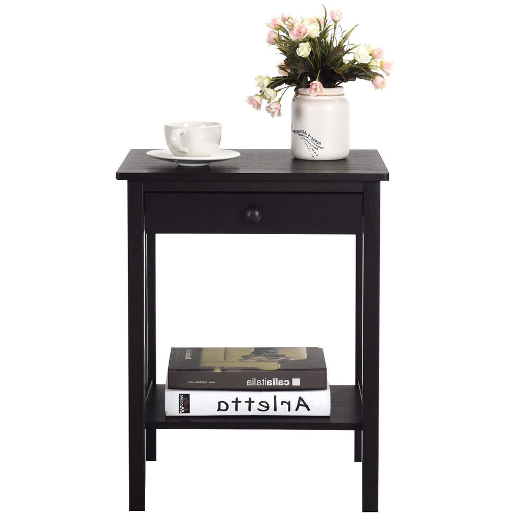 Classic Black Wood 1-Drawer End Table Nightstand Side Table - Deals Kiosk