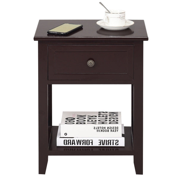 Classic Brown Wood 1-Drawer Open Shelf End Table Nightstand - Deals Kiosk