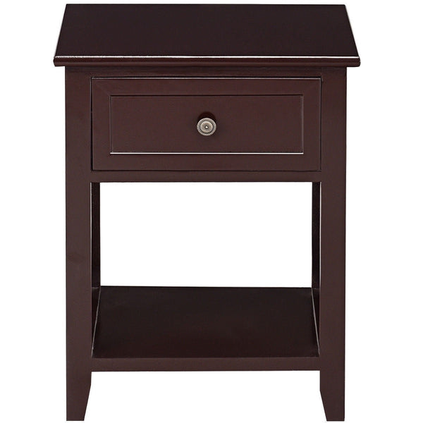 Classic Brown Wood 1-Drawer Open Shelf End Table Nightstand - Deals Kiosk