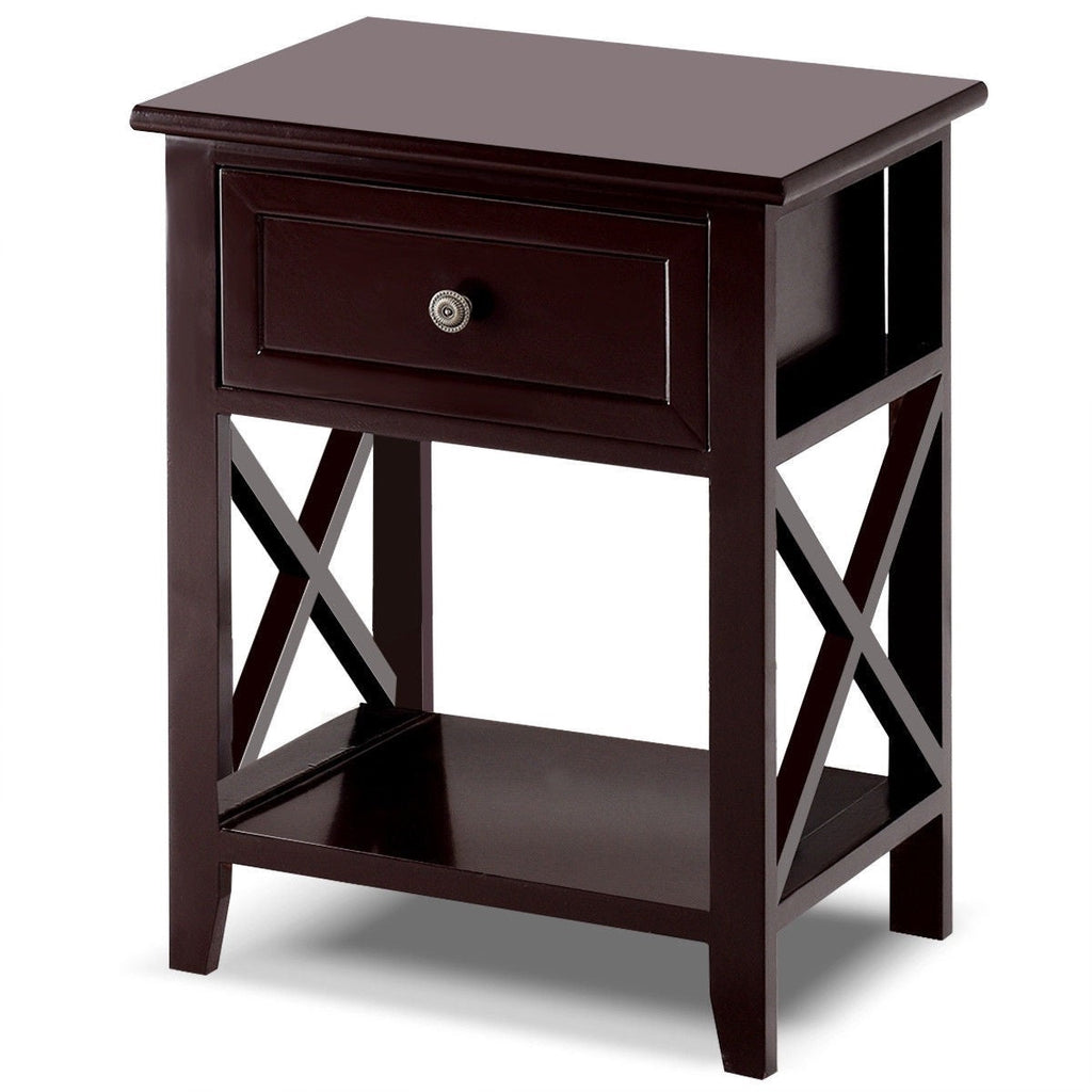 Classic Brown Wood 1-Drawer Open Shelf End Table Nightstand - Deals Kiosk