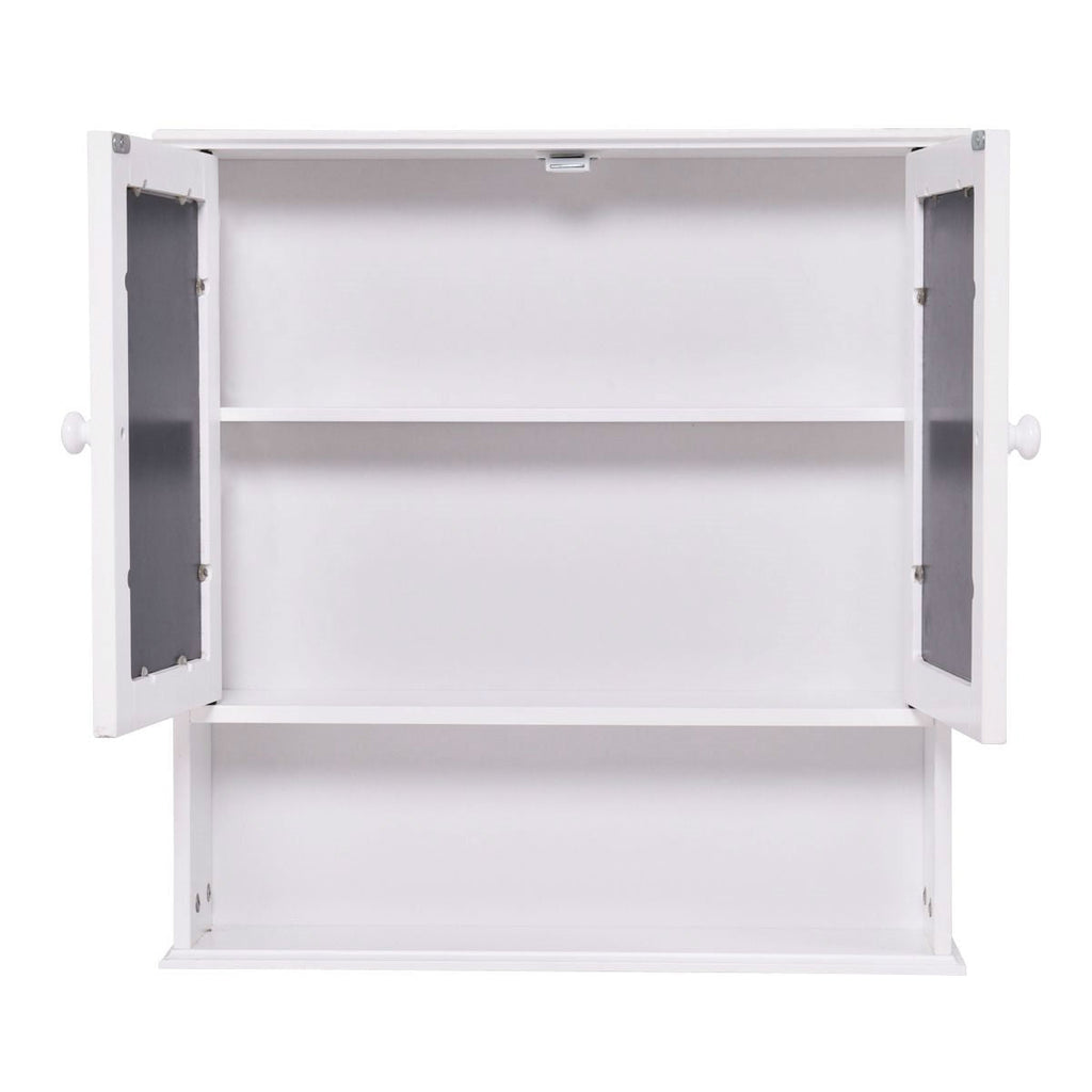 Simple Bathroom Mirror Wall Cabinet in White Wood Finish 23 x 22 inch - Deals Kiosk