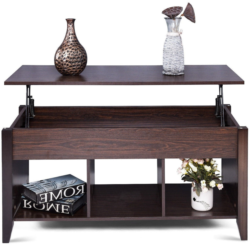 Brown Wood Lift-Top Coffee Table with Bottom Storage Shelves - Deals Kiosk