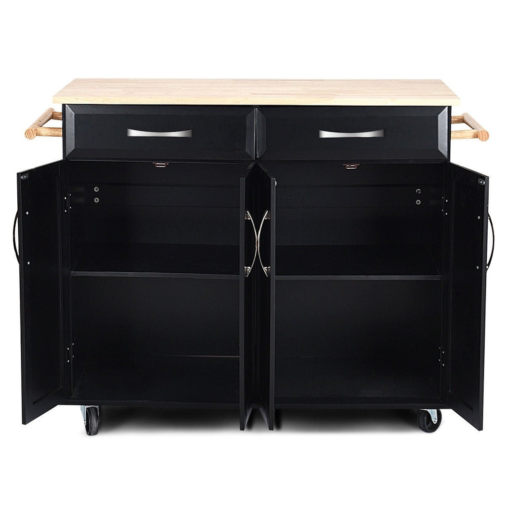 Black Kitchen Island Storage Cabinet Cart with Wood Top and Wheels - Deals Kiosk