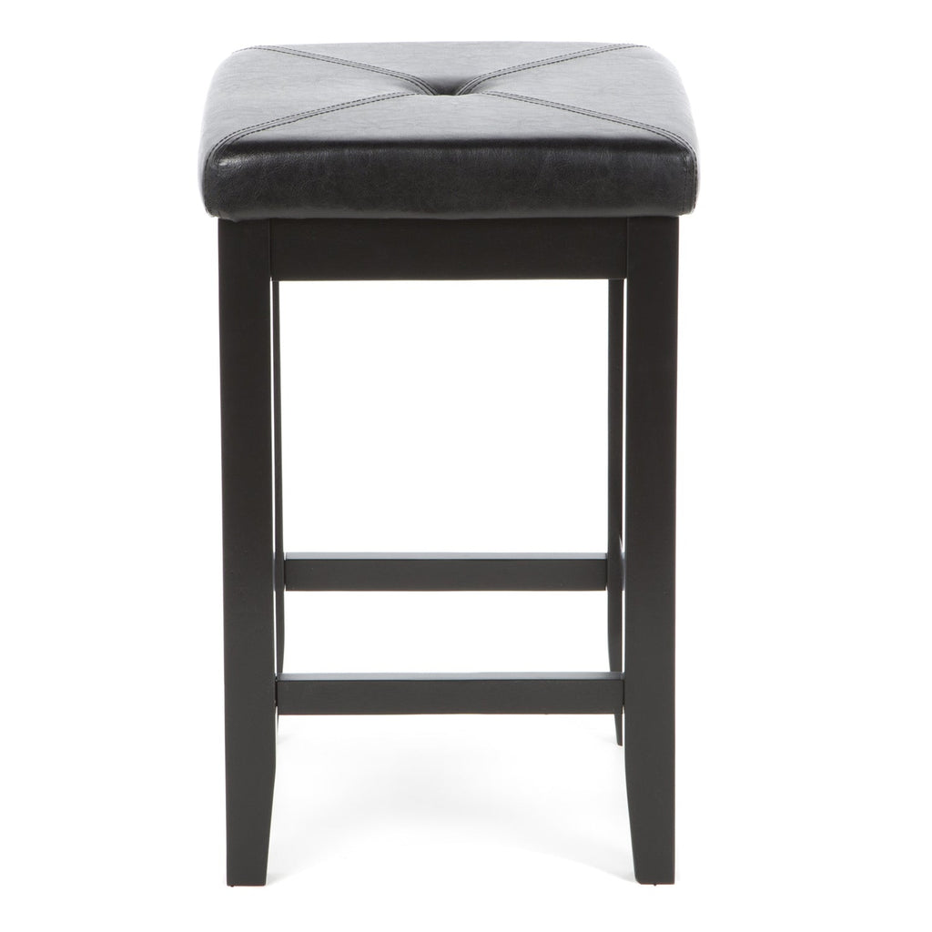 Set of 2 - Black 24-inch Backless Barstools with Faux Leather Seat - Deals Kiosk