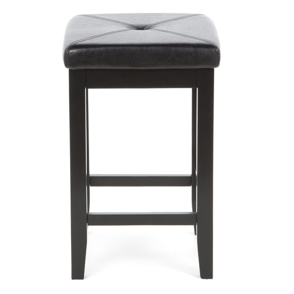 Set of 2 - Black 24-inch Backless Barstools with Faux Leather Seat - Deals Kiosk