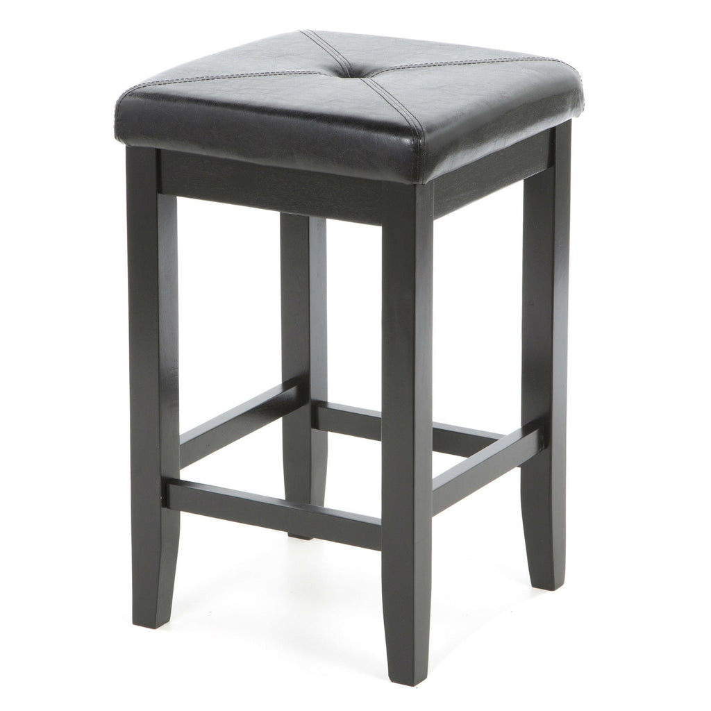 Set of 2 - Black 24-inch Backless Barstools with Faux Leather Seat - Deals Kiosk