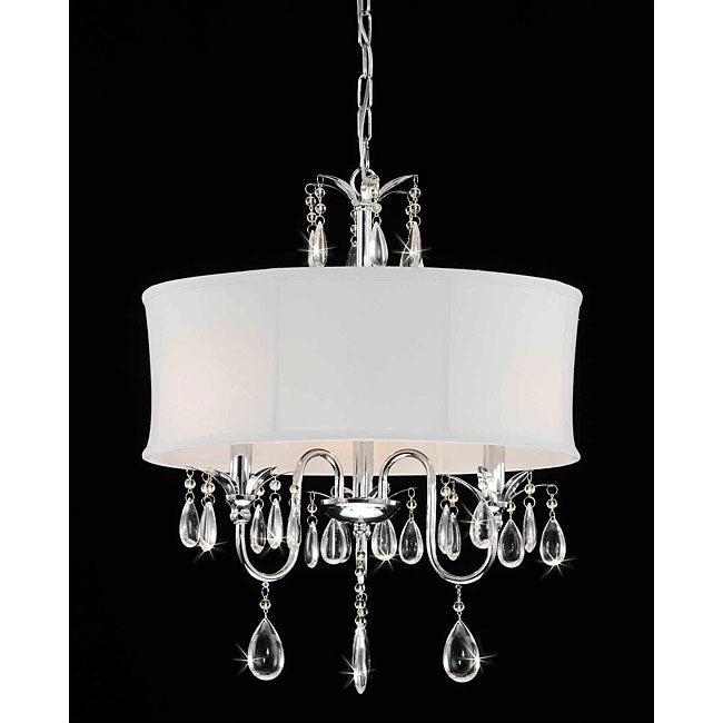 3-Light Chrome Crystal Chandelier with Fabric Shade