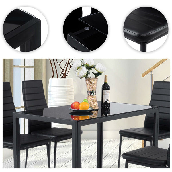 5 Piece Black Glass Tabletop Dining Set With Soft Leather Chairs - Deals Kiosk