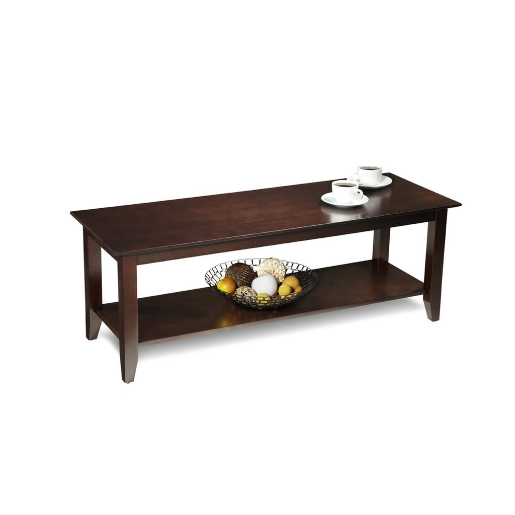 Espresso Wood Grain Coffee Table with Bottom Shelf - Deals Kiosk