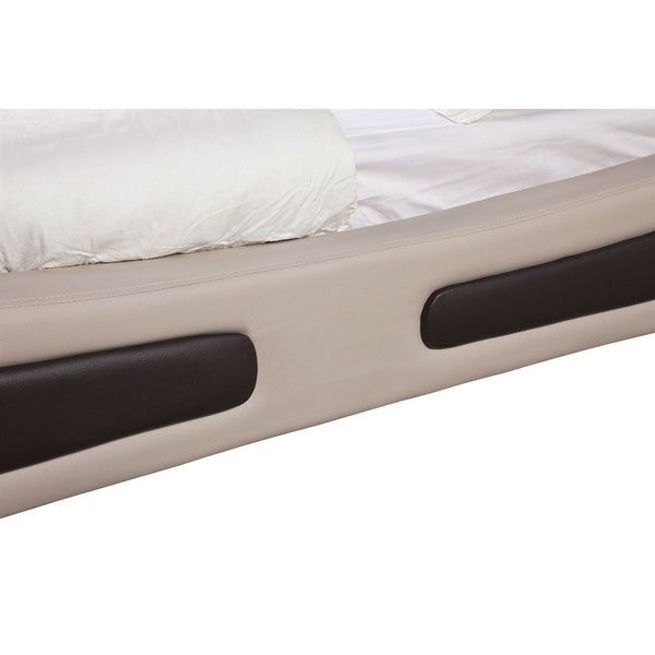 California King Light Brown Tan Faux Leather Upholstered Bed with Headboard - Deals Kiosk