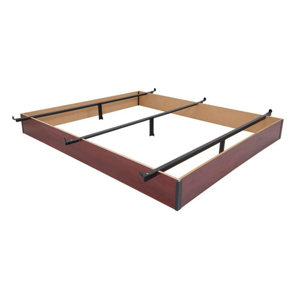 California King Hotel Style Metal Bed Frame Base with Cherry Wood Floor Panels