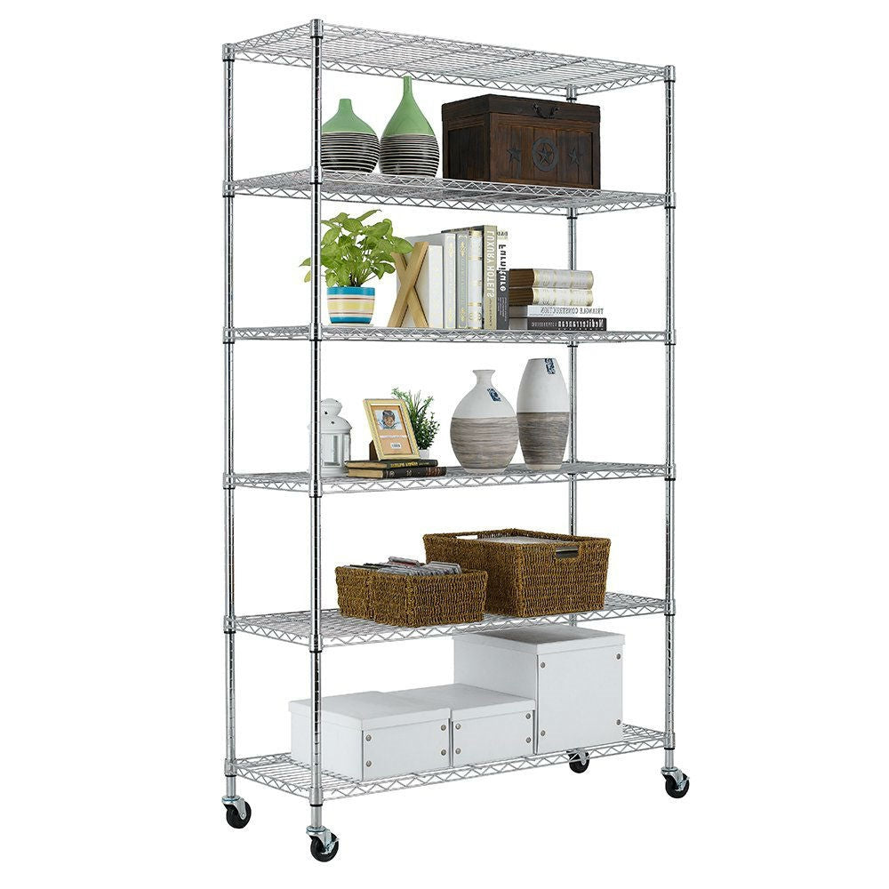 Heavy Duty 6-Shelf Metal Storage Rack Shelving Unit with Casters - Deals Kiosk