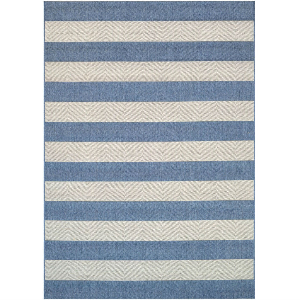 2' x 3'7 Ivory Blue Stripe Outdoor Indoor Rug