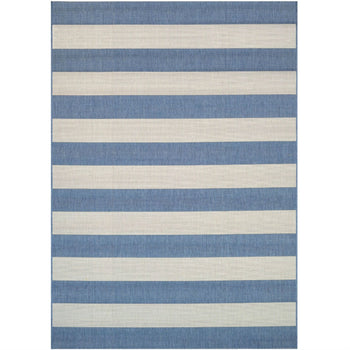 2' x 3'7 Ivory Blue Stripe Outdoor Indoor Rug