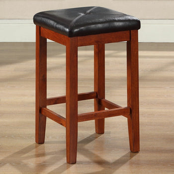 Set of 2 - 24-inch High Cherry Bar Stools w/ Cushion Faux Leather Seat - Deals Kiosk