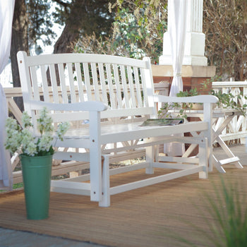 4-Ft Outdoor Patio Glider Chair Loveseat Bench in White Wood Finish - Deals Kiosk
