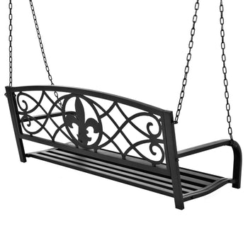 Farmhouse Black Sturdy 2 Seat Porch Swing Bench Scroll Accents - Deals Kiosk