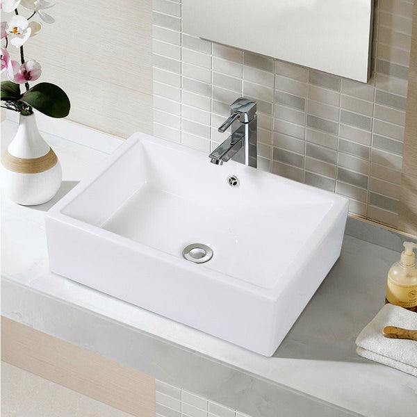 Contemporary 20-inch Bathroom Ceramic Vessel Sink in White - Deals Kiosk