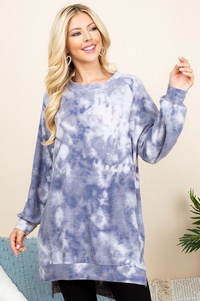Ultra Cozy Tie Dye French Terry Brush Oversize Casual Pullover - Deals Kiosk
