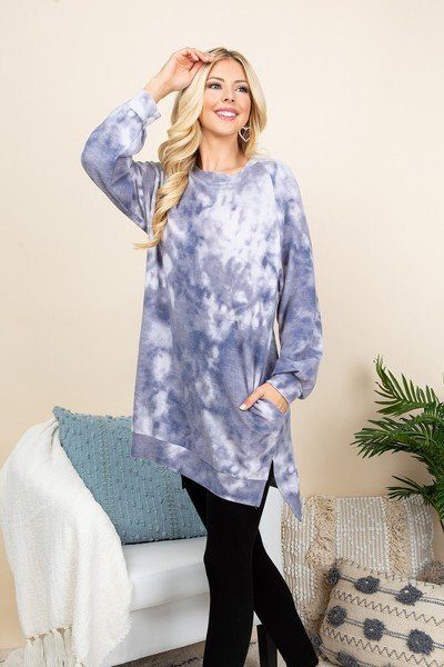 Ultra Cozy Tie Dye French Terry Brush Oversize Casual Pullover - Deals Kiosk