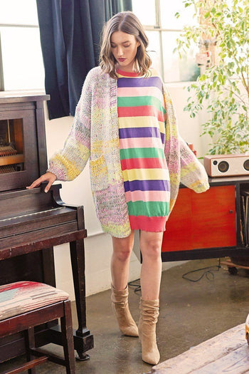 Multi-colored Striped Knit Sweater Dress - Deals Kiosk