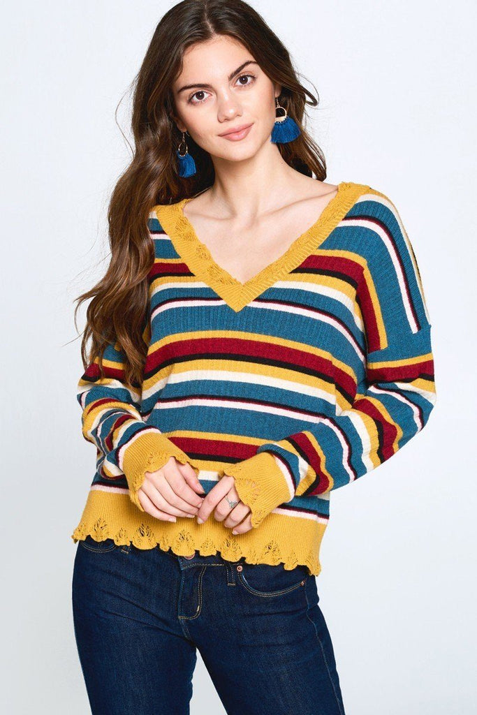 Multi-colored Variegated Striped Knit Sweater - Deals Kiosk