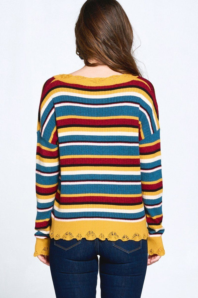 Multi-colored Variegated Striped Knit Sweater - Deals Kiosk