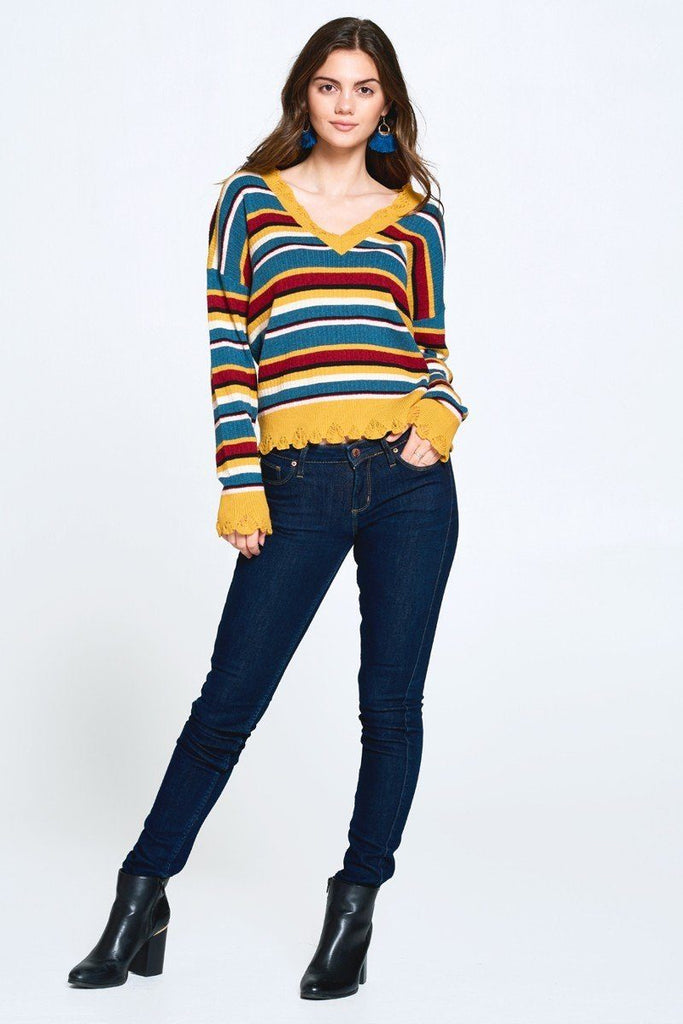 Multi-colored Variegated Striped Knit Sweater - Deals Kiosk