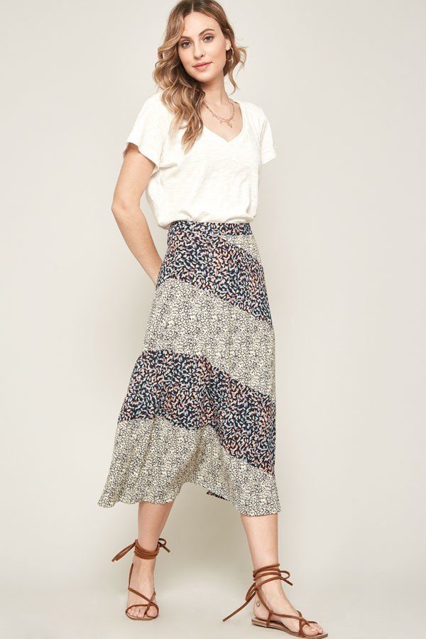 A Floral-print Woven Midi Skirt - Deals Kiosk
