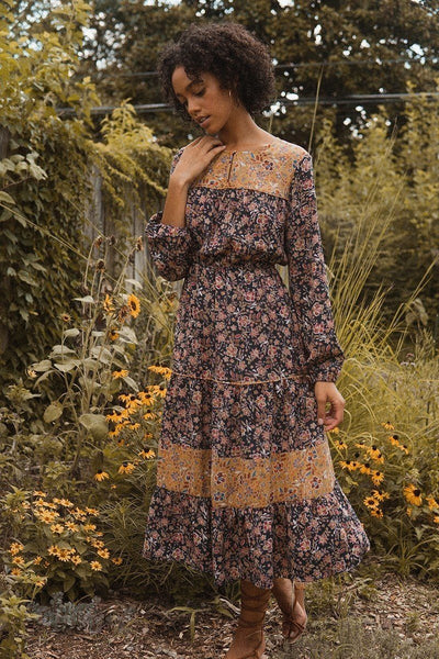 A Floral-print Woven Midi Dress - Deals Kiosk