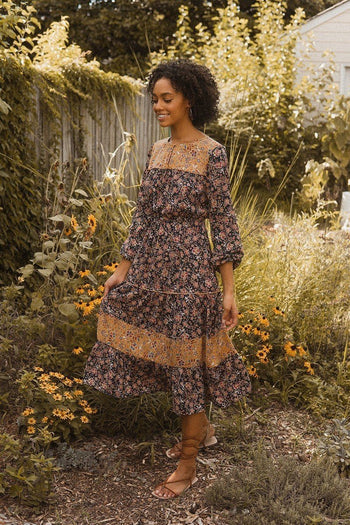 A Floral-print Woven Midi Dress - Deals Kiosk