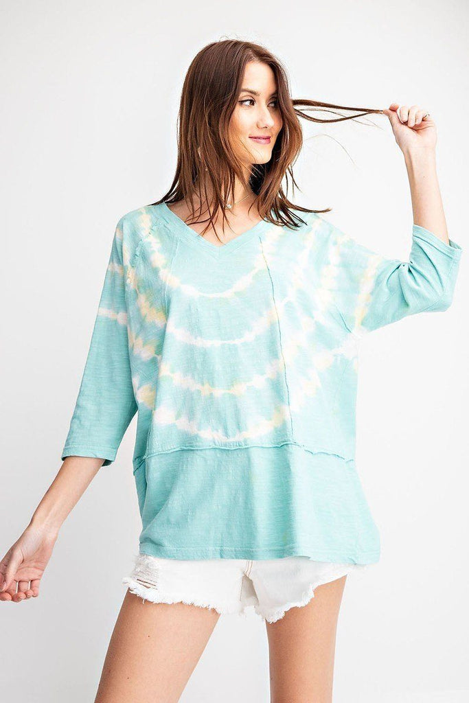3/4 Sleeves Special Washed Boxy Cotton Slub Top - Deals Kiosk