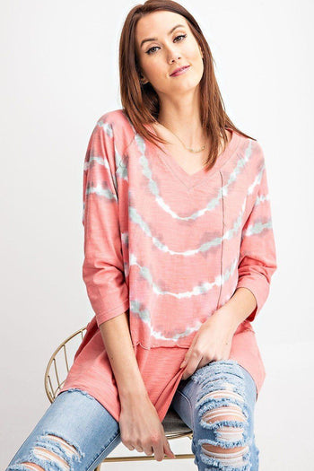 3/4 Sleeves Special Washed Boxy Cotton Slub Top - Deals Kiosk