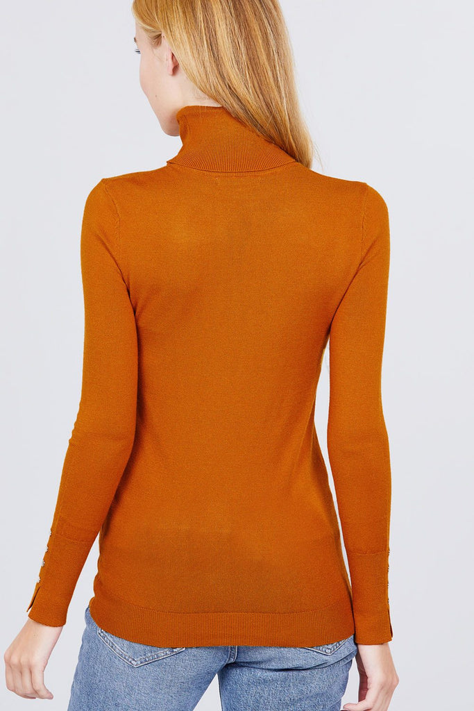 Long Sleeve With Metal Button Detail Turtle Neck Viscose Sweater - Deals Kiosk