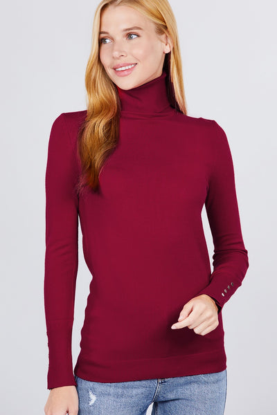 Long Sleeve With Metal Button Detail Turtle Neck Viscose Sweater - Deals Kiosk