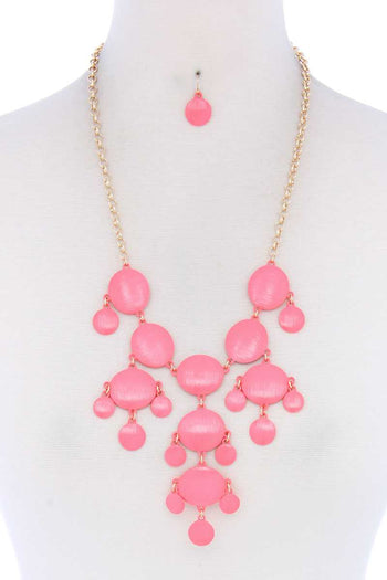 Brushed Oval Shape Dangle Metal Necklace - Deals Kiosk