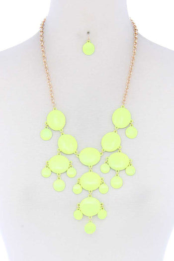 Brushed Oval Shape Dangle Metal Necklace - Deals Kiosk