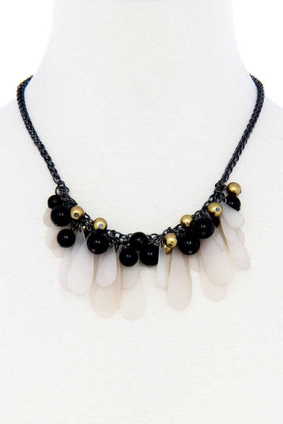 Black And Gold Balls With Tassel Statement Necklace - Deals Kiosk