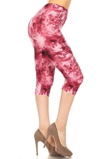 Tie Dye Print, High Rise, Fitted Capri Leggings - Deals Kiosk