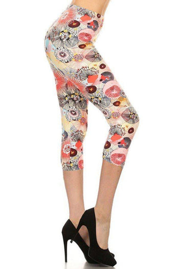 Multi-color Print, Cropped Capri Leggings - Deals Kiosk