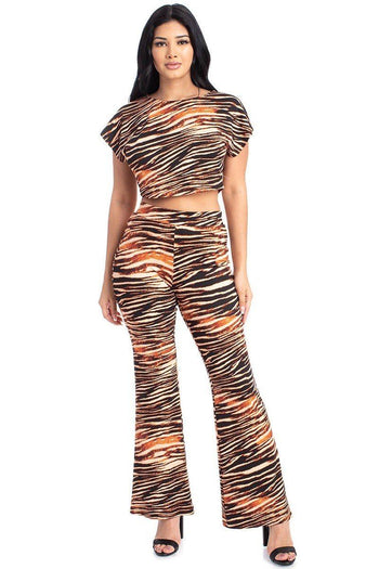 Zebra Print Crop Top And Palazzo Pants Set - Deals Kiosk