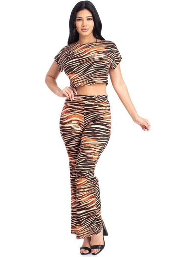Zebra Print Crop Top And Palazzo Pants Set - Deals Kiosk